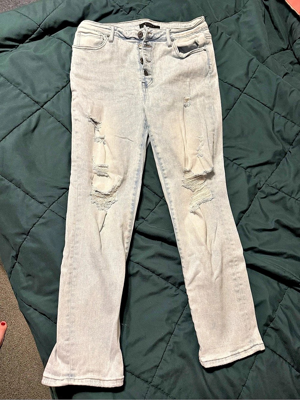 RISEN RDP1424 Distressed Flare Jeans in Blue Waist 32